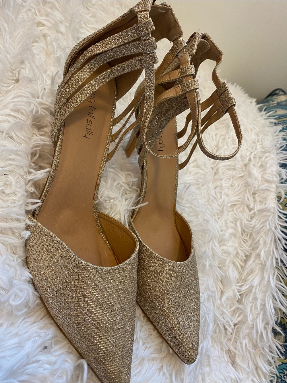 long tall sally Champagne Gold Strappy Pointed-Toe Heels